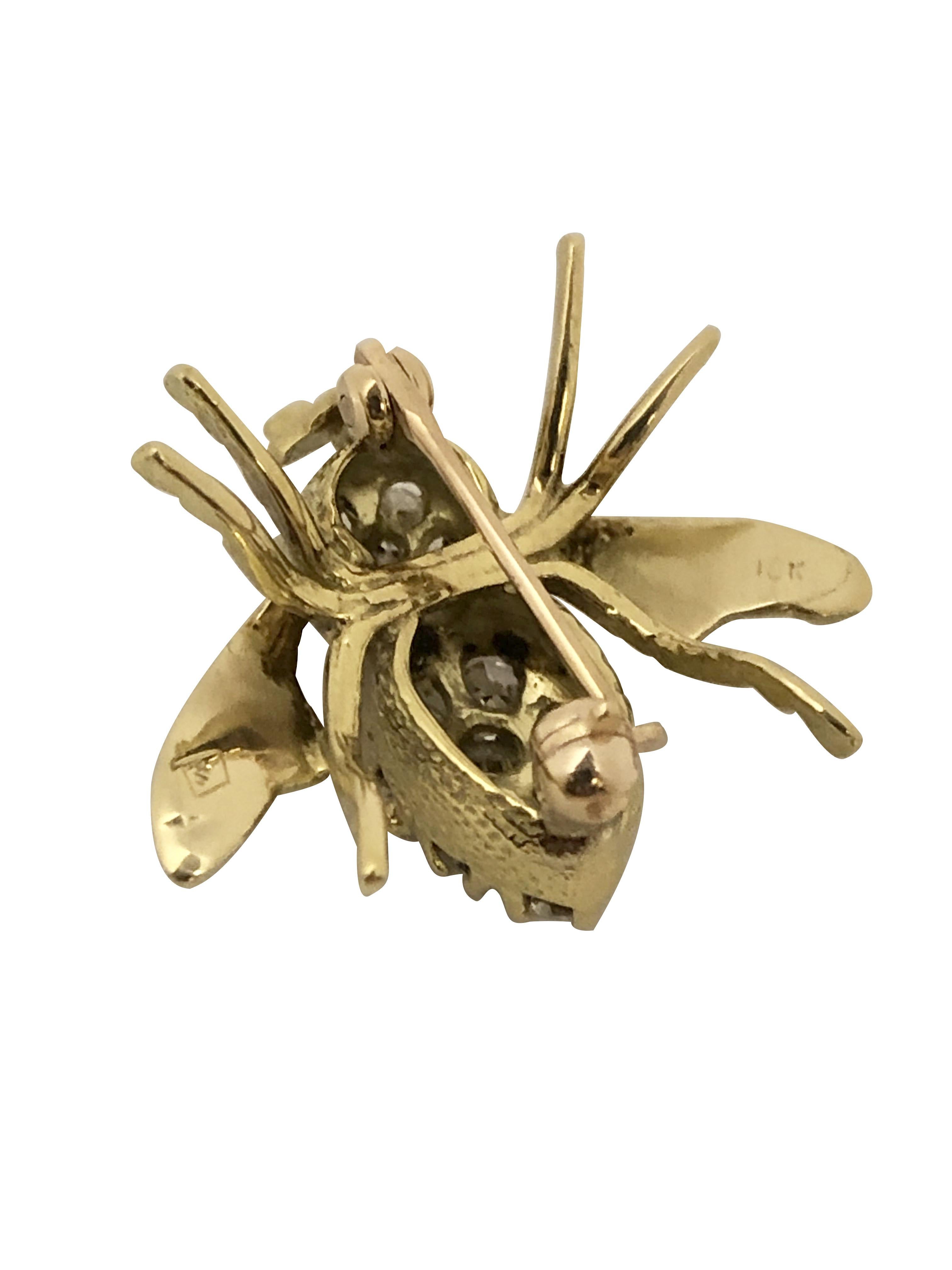 Herbert Rosenthal 18k Yellow Gold and Diamond Bee Brooch In Excellent Condition For Sale In Chicago, IL