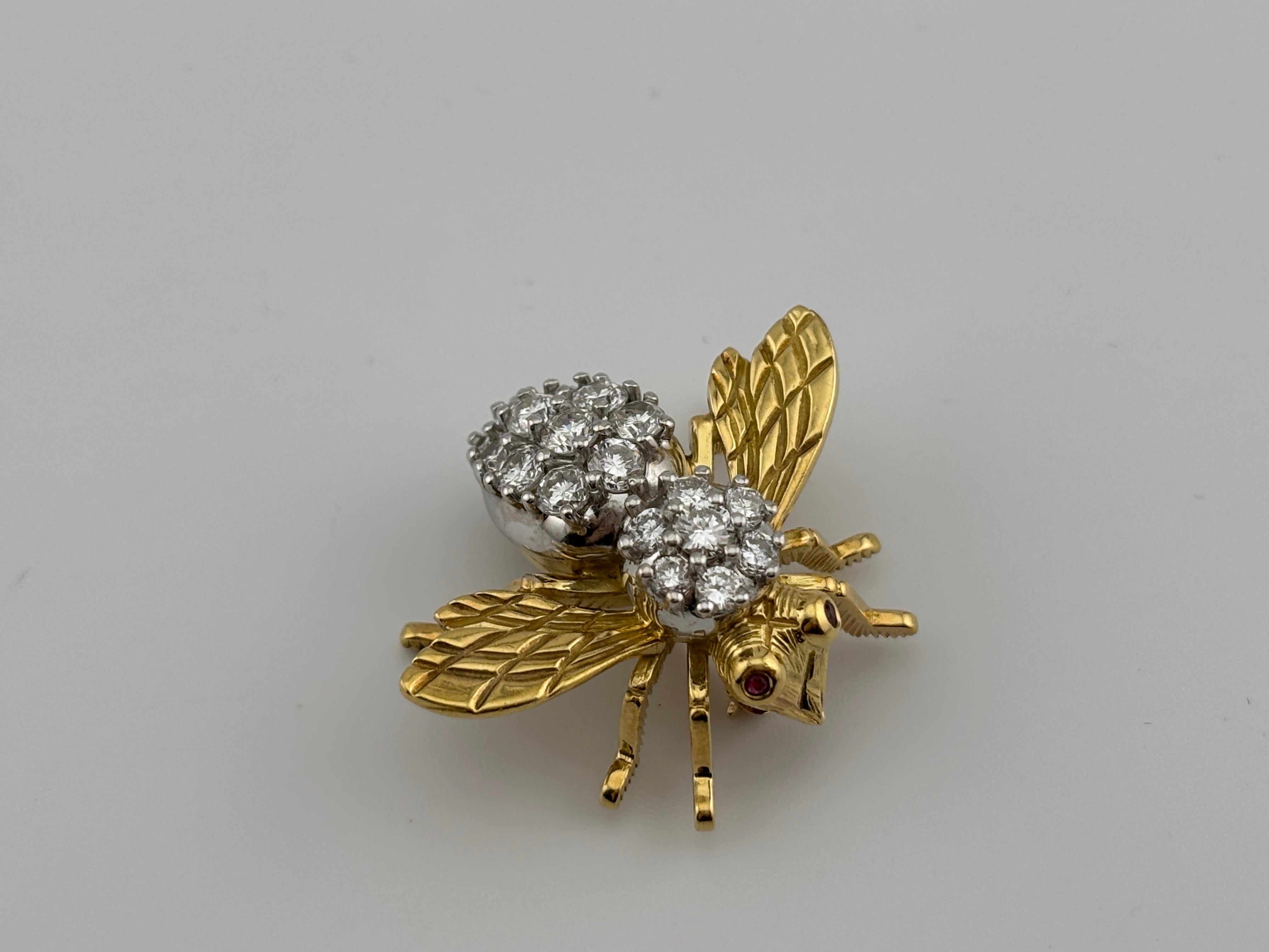 Broche Abeja Rubí Diamante Oro Amarillo 18k Herbert Rosenthal en venta 5