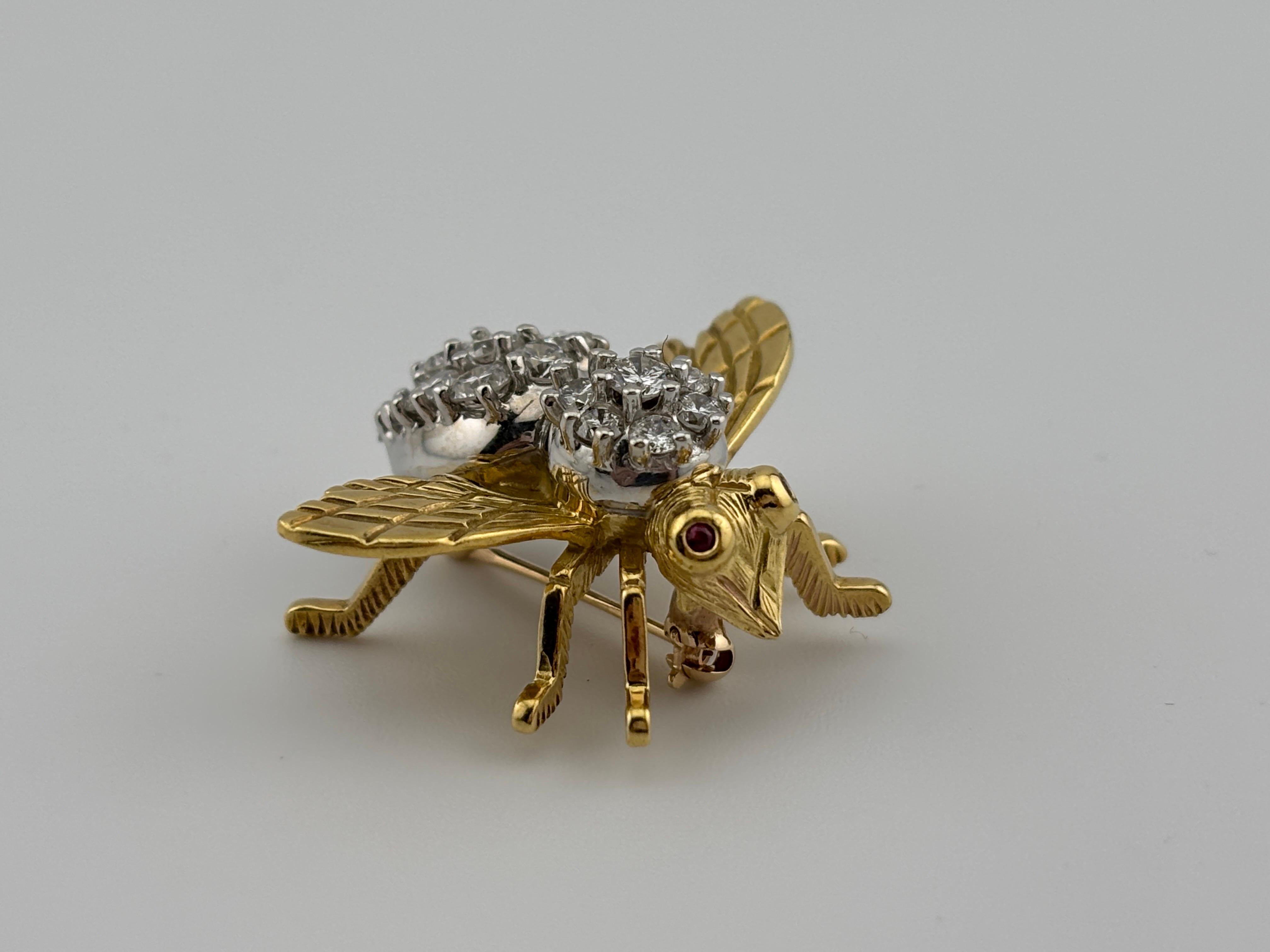 Broche Abeja Rubí Diamante Oro Amarillo 18k Herbert Rosenthal en venta 6