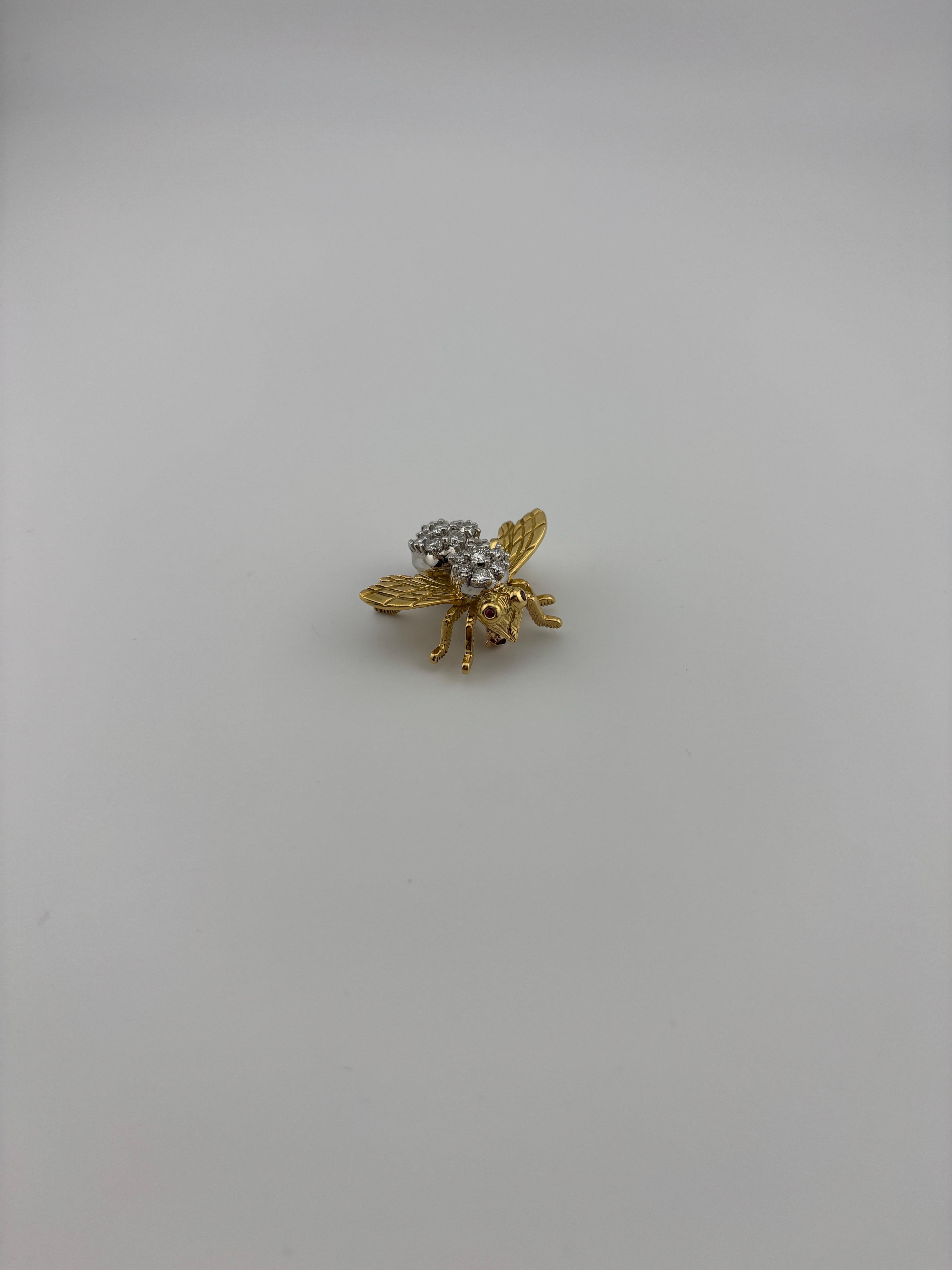 Broche Abeja Rubí Diamante Oro Amarillo 18k Herbert Rosenthal en venta 7