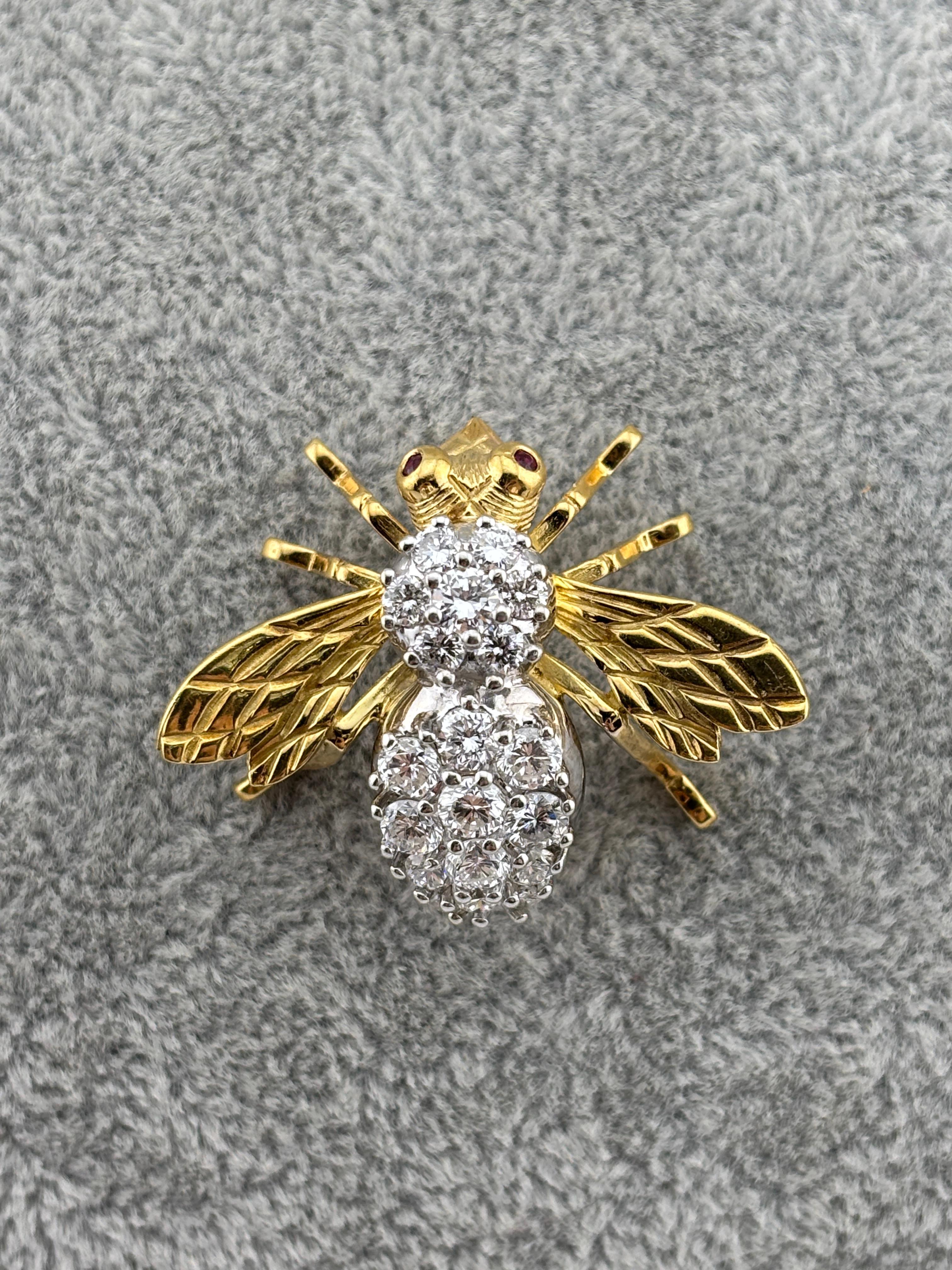 Broche Abeja Rubí Diamante Oro Amarillo 18k Herbert Rosenthal en venta 8