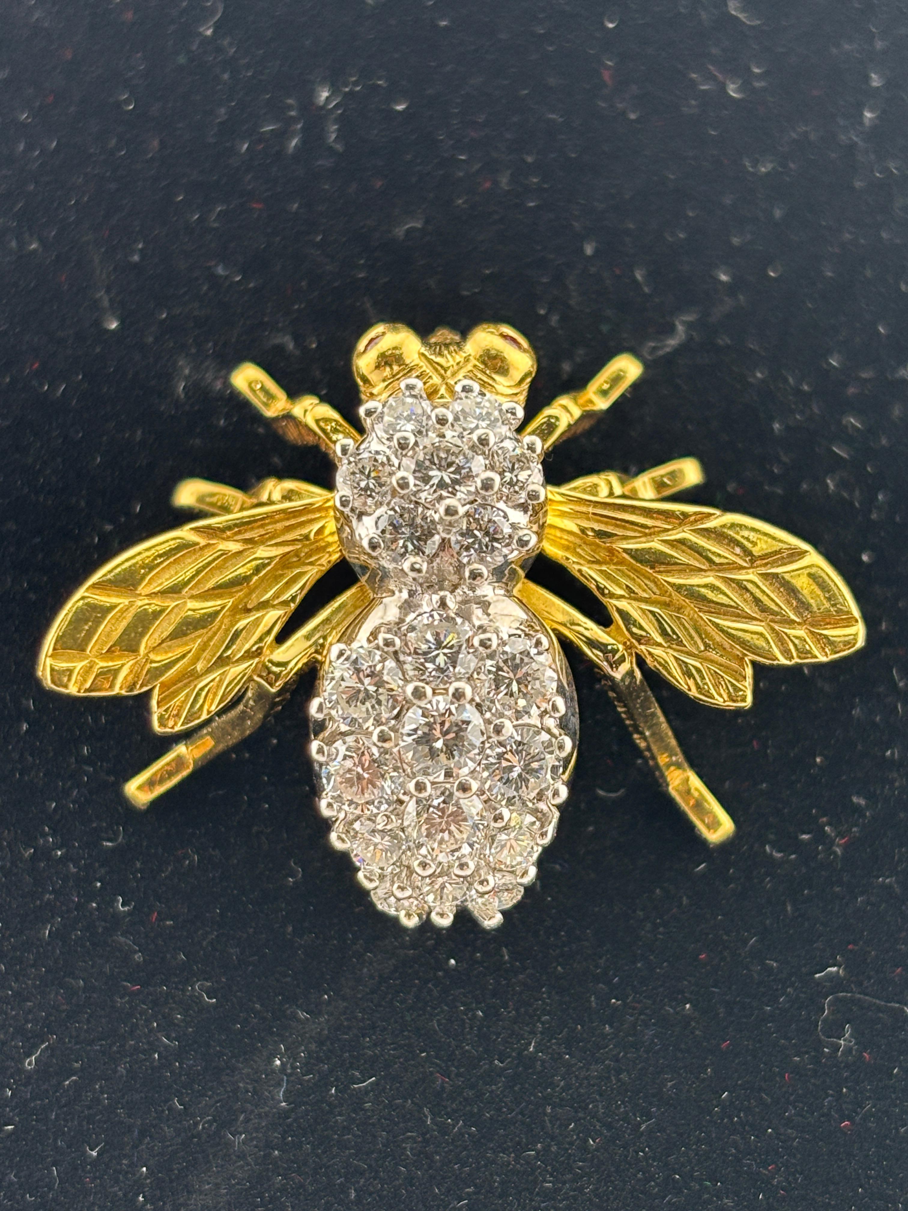Broche Abeja Rubí Diamante Oro Amarillo 18k Herbert Rosenthal en venta 9