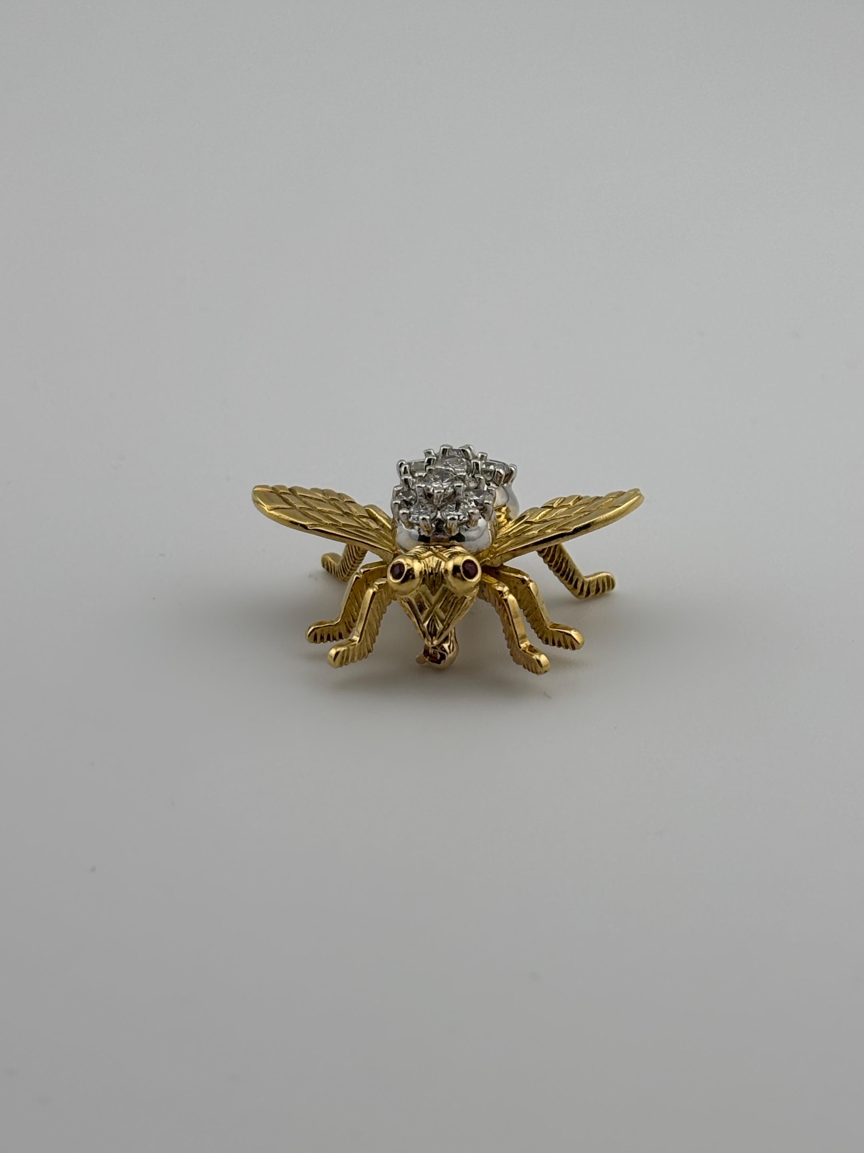 Broche Abeja Rubí Diamante Oro Amarillo 18k Herbert Rosenthal en venta 1