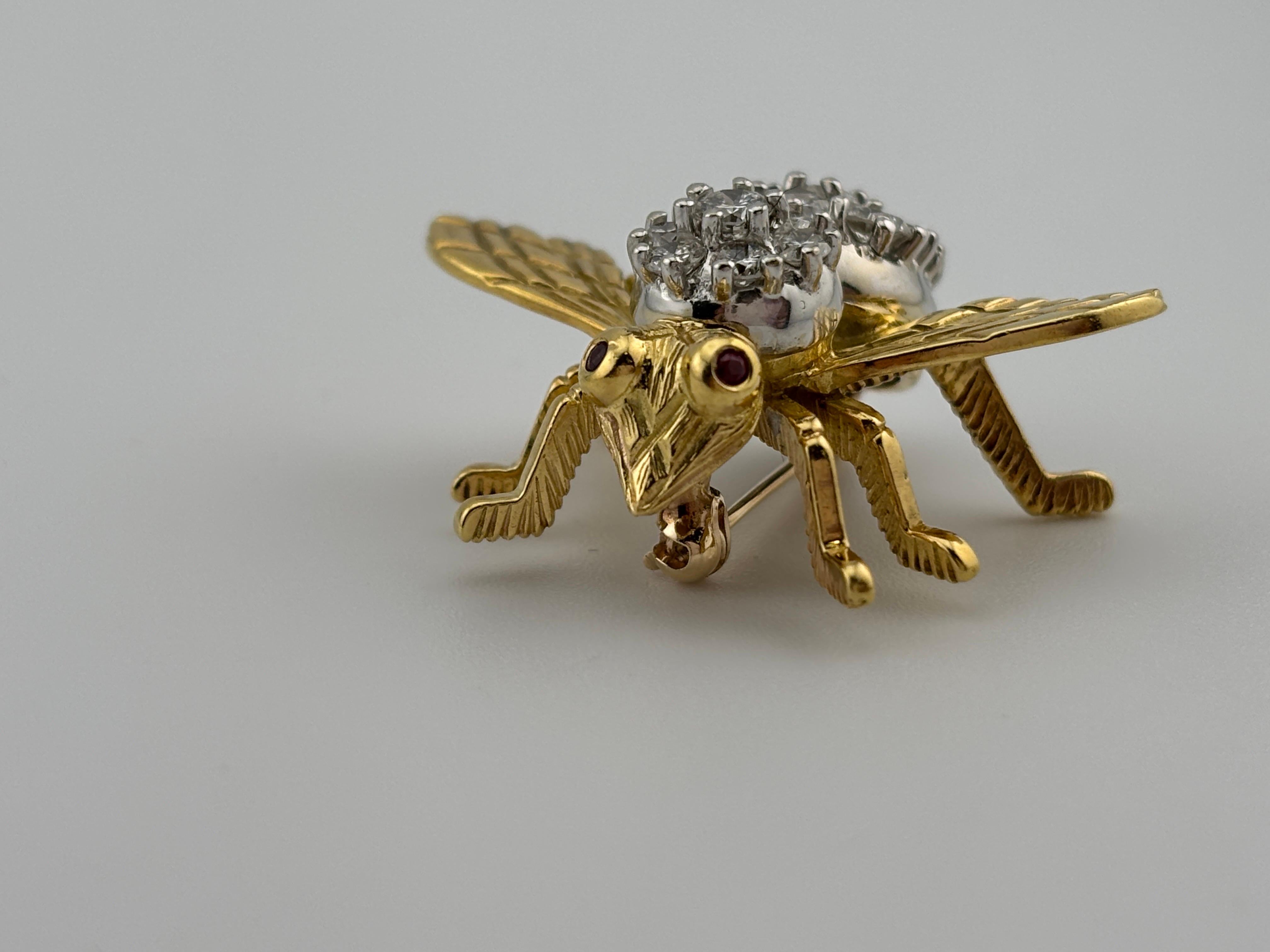 Broche Abeja Rubí Diamante Oro Amarillo 18k Herbert Rosenthal en venta 3