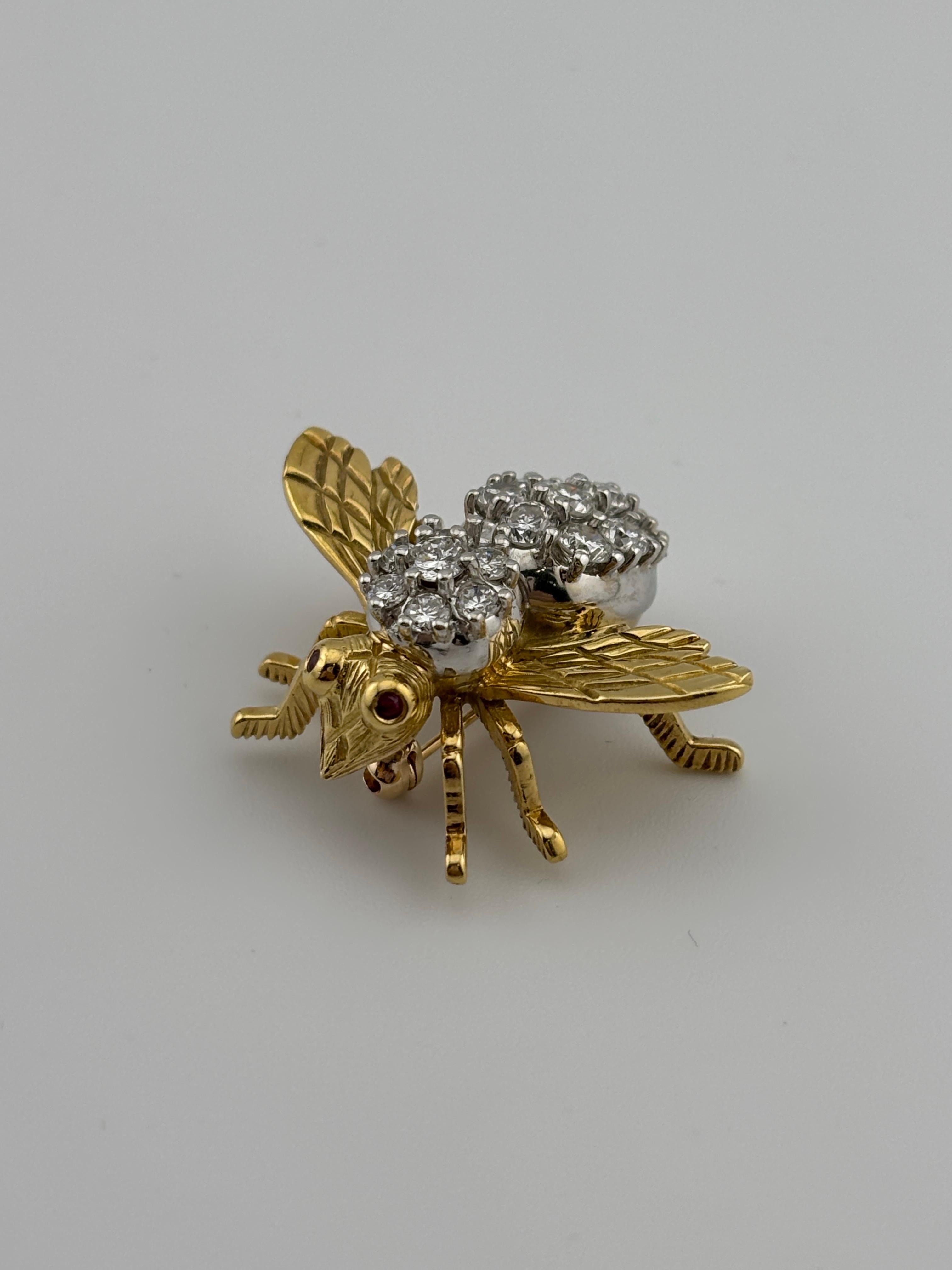 Broche Abeja Rubí Diamante Oro Amarillo 18k Herbert Rosenthal en venta 4