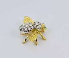Herbert Rosenthal 18k Yellow Gold Round Diamond Body with Emerald Eyes Bee Pin