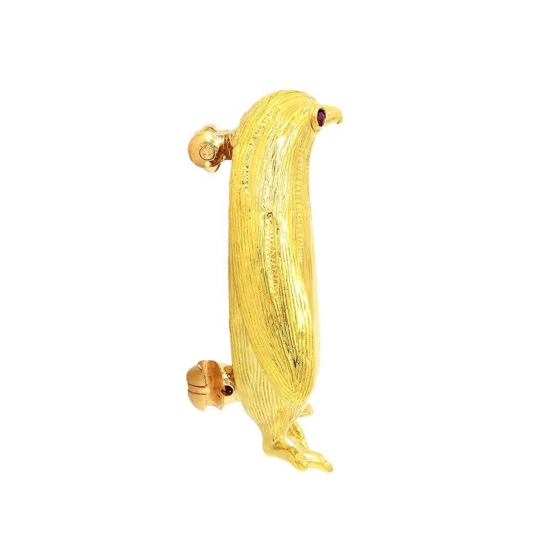 Women's or Men's Herbert Rosenthal 18k Yellow Gold Ruby Penguin Pin