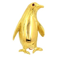 Herbert Rosenthal 18k Yellow Gold Ruby Penguin Pin