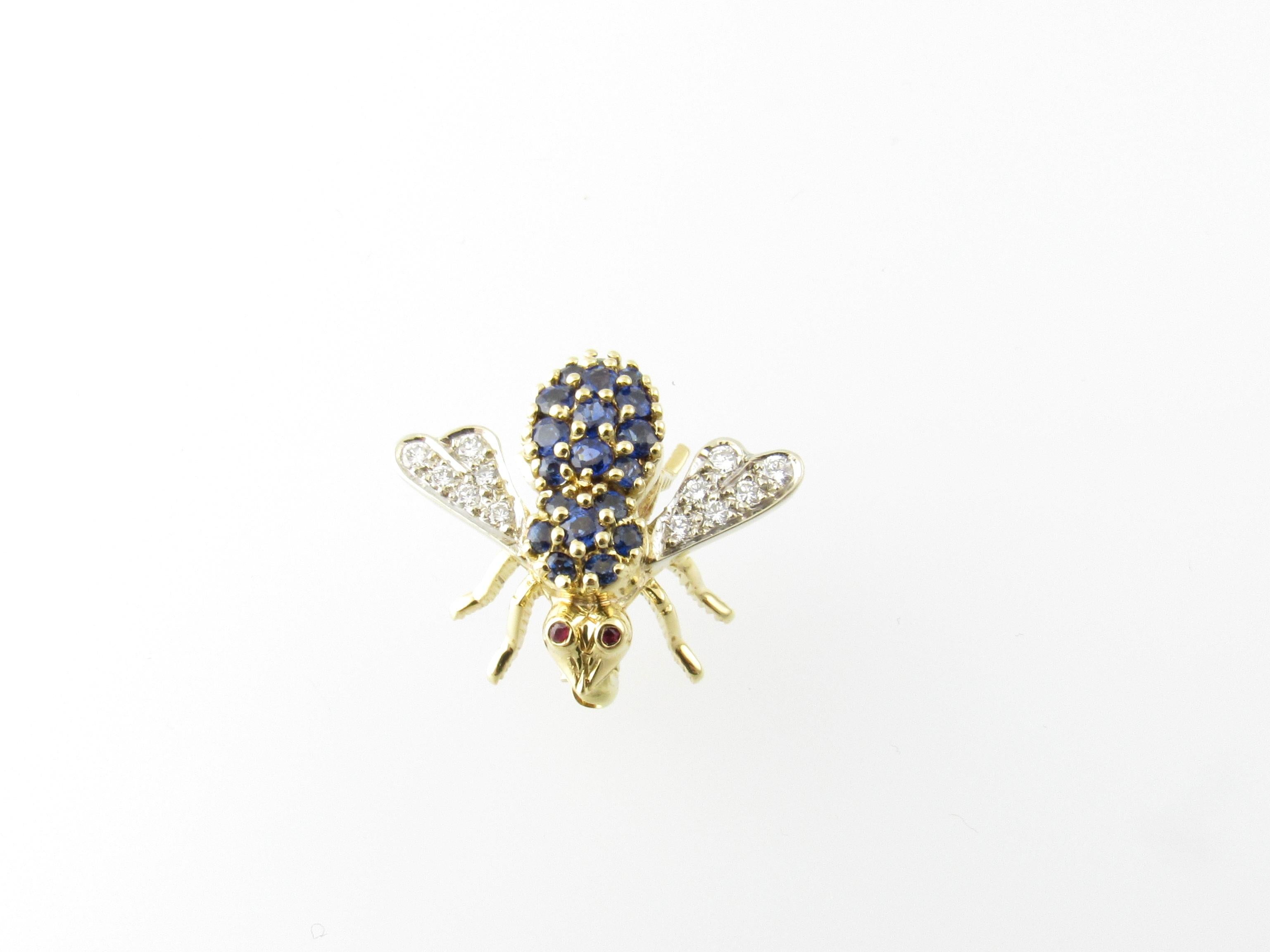 
Herbert Rosenthal 18K Yellow Gold Sapphire and Diamond Bee Brooch Pin

This authentic brooch by Herbert Rosenthal is circa 1970

The brooch is set in 18K gold. 

 12 round brilliant diamonds on the wings approx .35 carats twt and of VVS clarity and