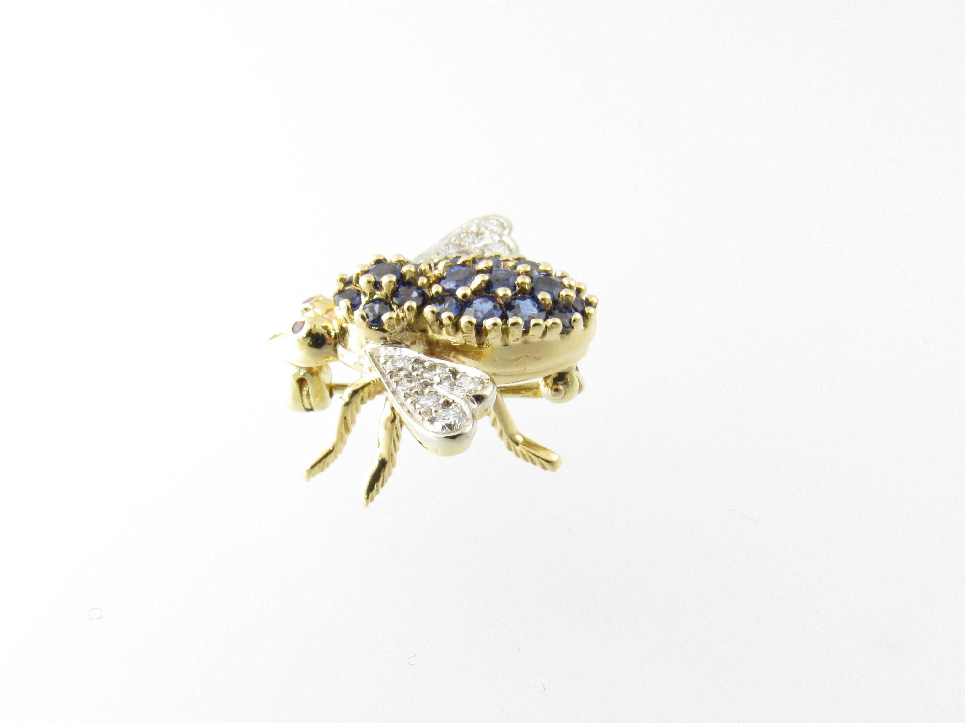Women's or Men's Herbert Rosenthal 18 Karat Yellow Gold Sapphire and Diamond Bee Brooch Pin
