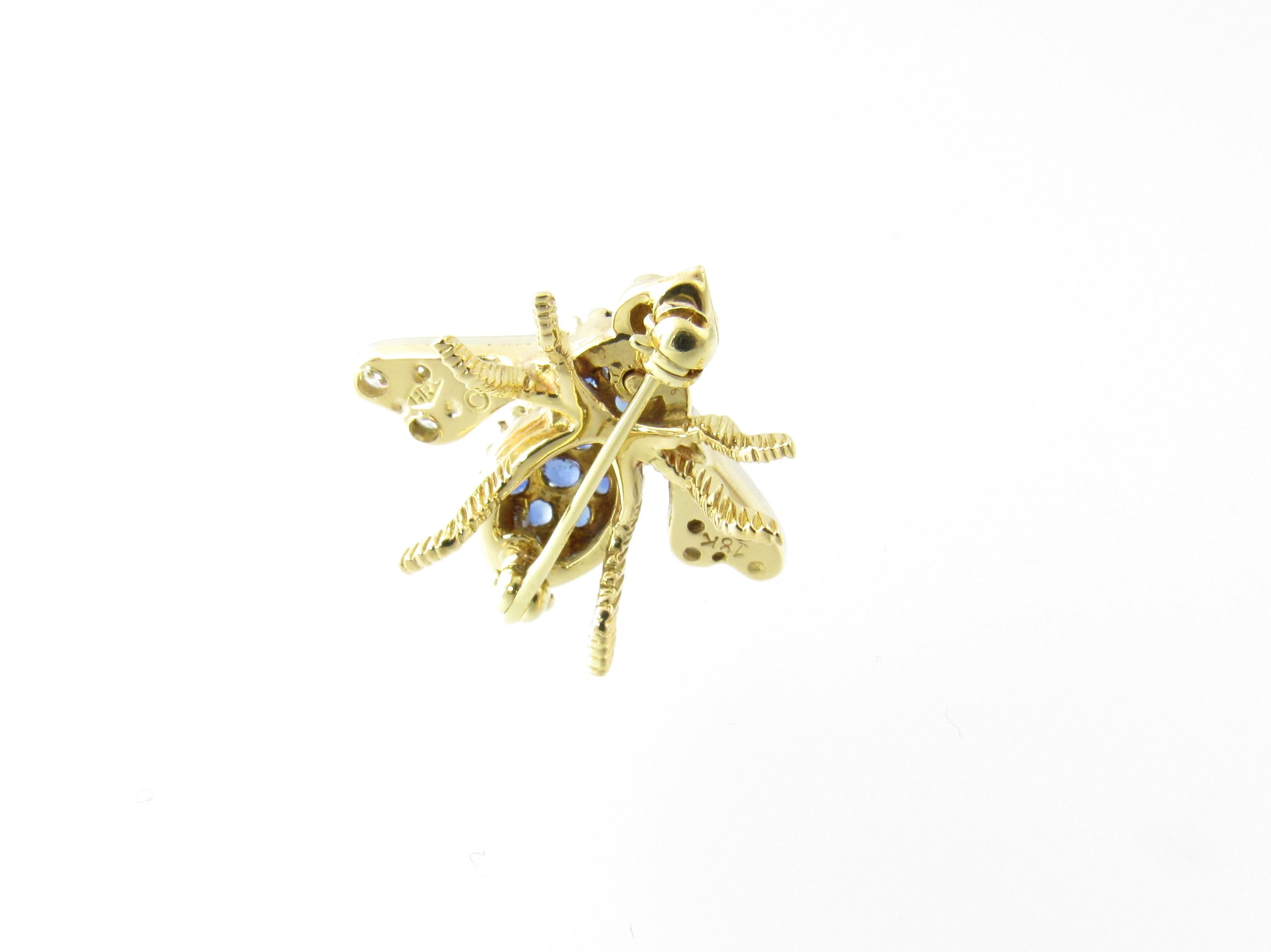 Herbert Rosenthal 18 Karat Yellow Gold Sapphire and Diamond Bee Brooch Pin 3