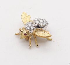 Herbert Rosenthal 1960 Bee Brooch in 18kt Yellow Gold 2.34 Ctw Diamonds & Rubies