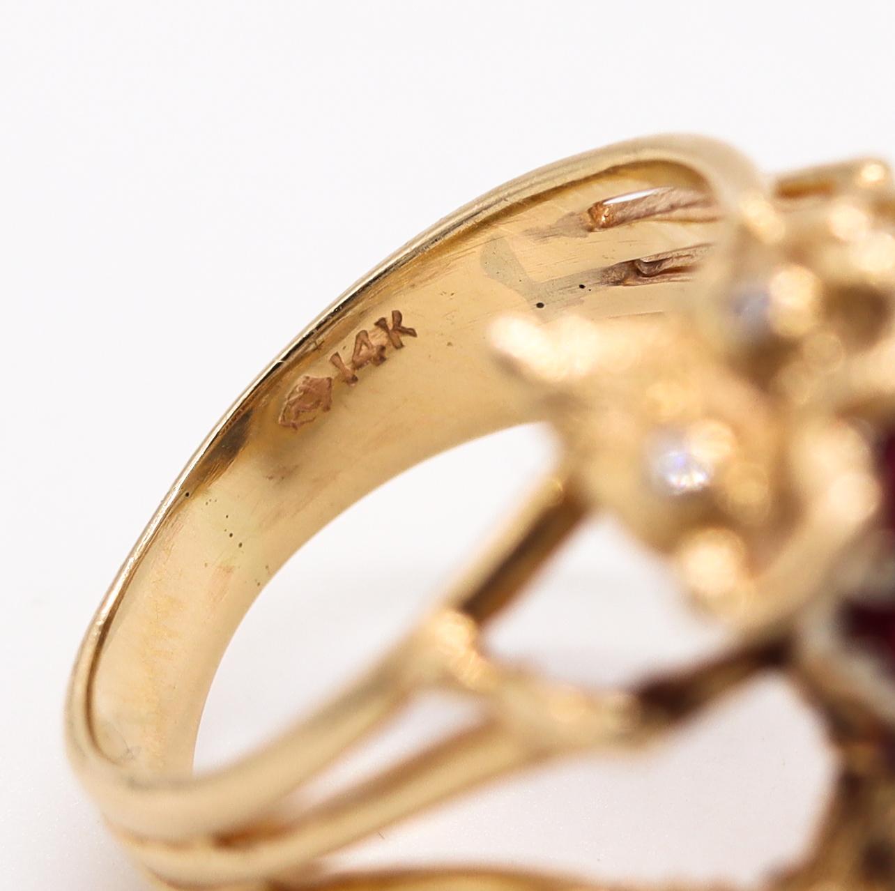 Herbert Rosenthal 1960 Jeweled Bee Ring 14Kt Yellow Gold with 2.83 Cts in Gems 1