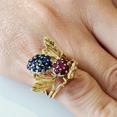 Herbert Rosenthal 1960 Jeweled Bee Ring 14Kt Yellow Gold with 2.83 Cts in Gems