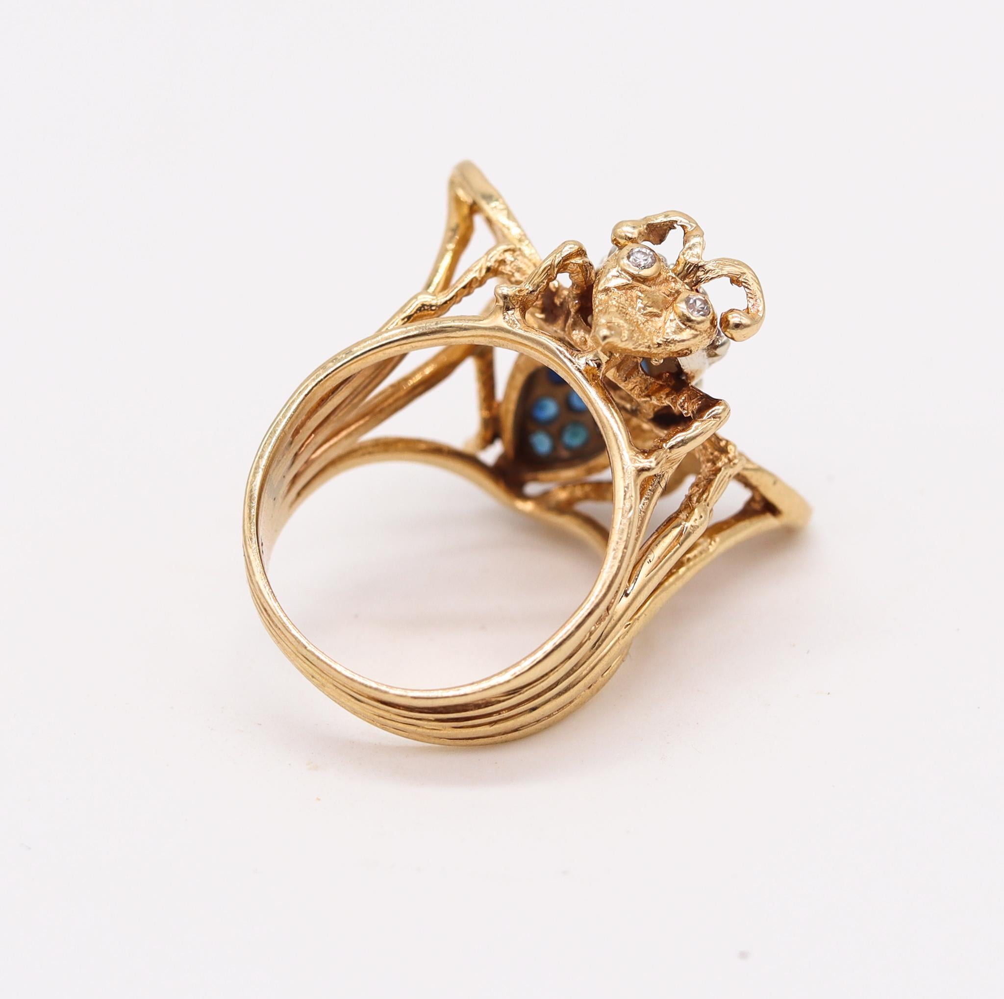 Brilliant Cut Herbert Rosenthal 1960 Jeweled Bee Ring 14Kt Yellow Gold with 2.83 Cts in Gems