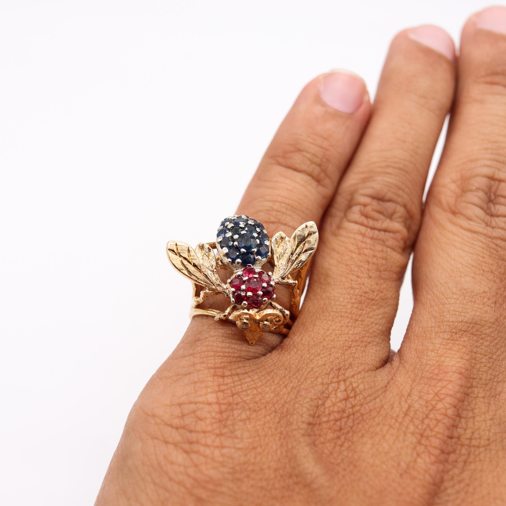 Women's Herbert Rosenthal 1960 Jeweled Bee Ring 14Kt Yellow Gold with 2.83 Cts in Gems