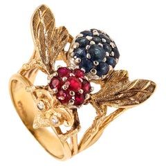 Herbert Rosenthal 1960 Anello con ape gioiello in oro giallo 14Kt con 2,83 carati in gemme