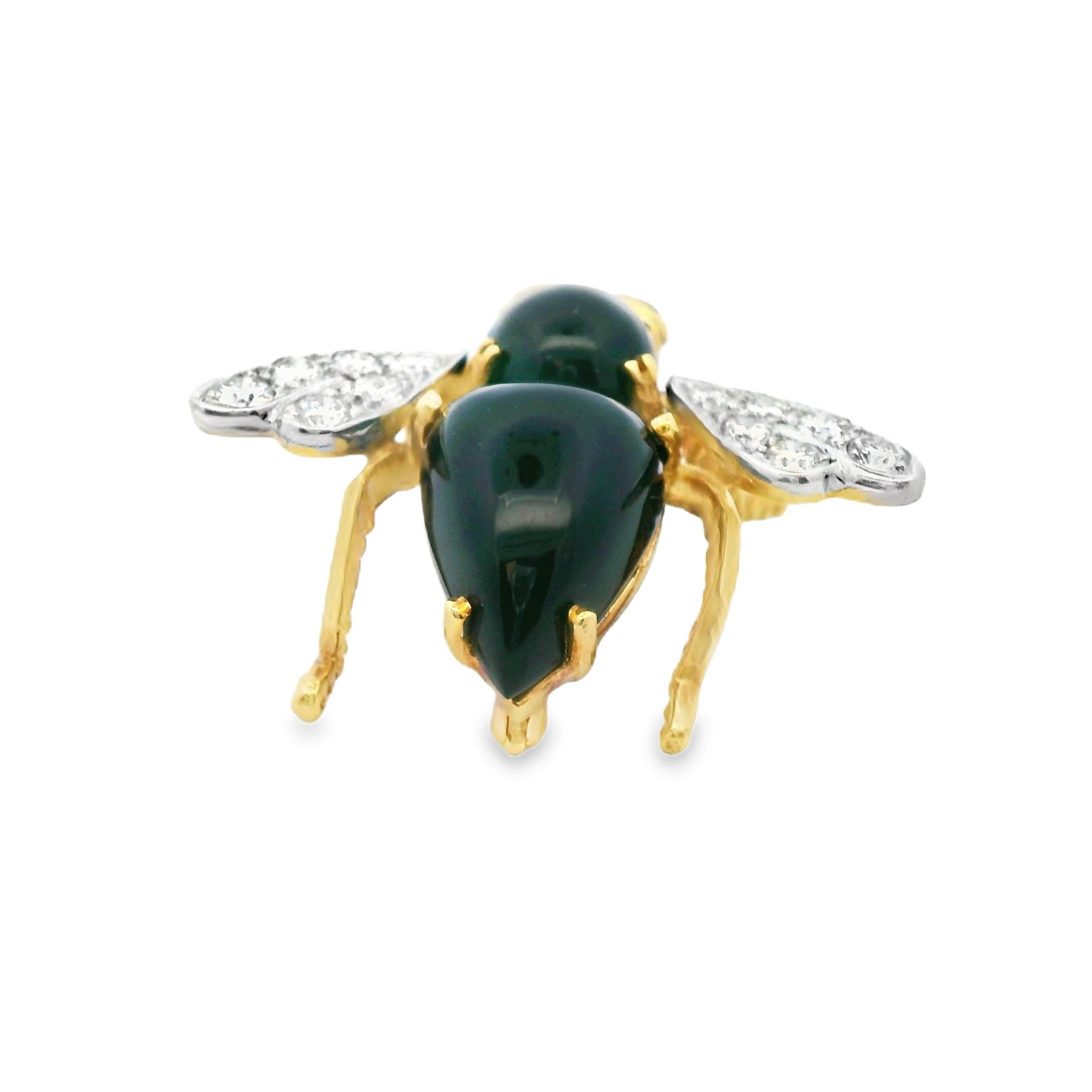Herbert Rosenthal 1Kt Diamant 18k Weiß + Gelb Zweifarbig Onyx und Rubin Biene Pin Damen