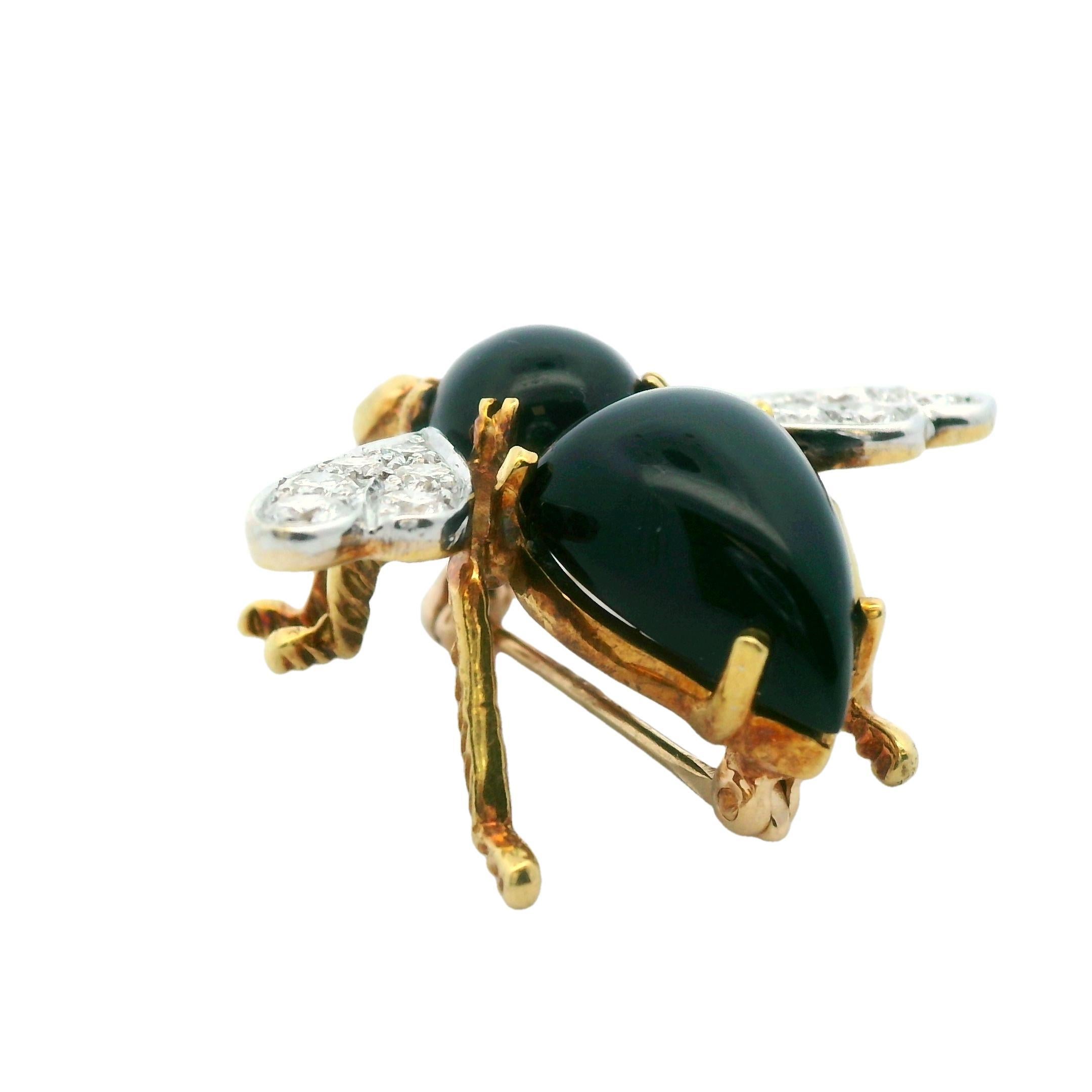 Herbert Rosenthal 1Kt Diamant 18k Weiß + Gelb Zweifarbig Onyx und Rubin Biene Pin 3