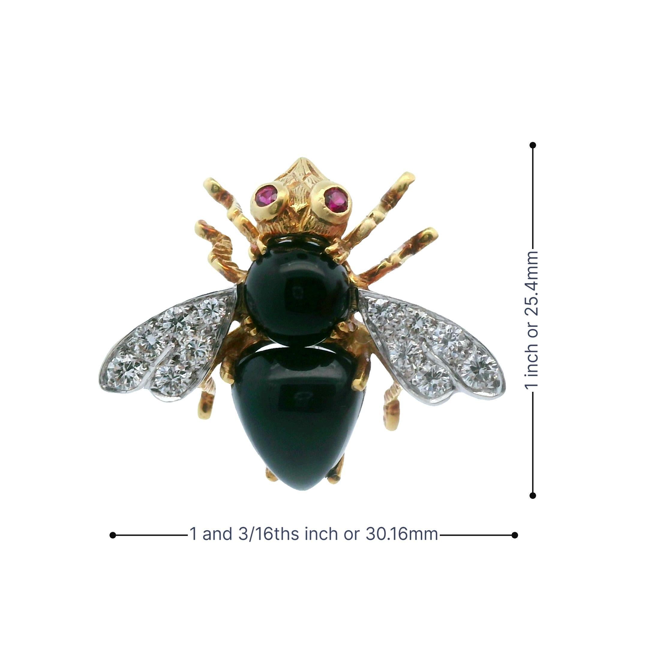Herbert Rosenthal 1Kt Diamant 18k Weiß + Gelb Zweifarbig Onyx und Rubin Biene Pin 4