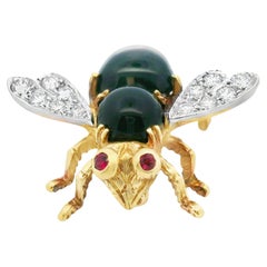 Herbert Rosenthal 1Kt Diamant 18k Weiß + Gelb Zweifarbig Onyx und Rubin Biene Pin