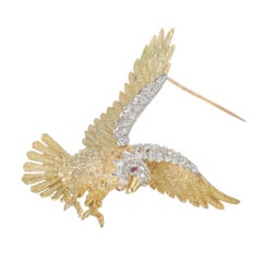 Herbert Rosenthal .62 Carat Diamond Ruby Yellow Gold Platinum Eagle Brooch