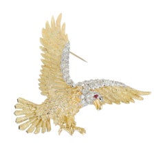 Herbert Rosenthal .62 Carat Diamond Ruby Yellow Gold Platinum Eagle Brooch