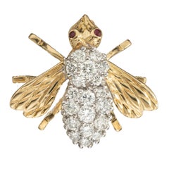 Herbert Rosenthal .75 Carat Round Diamond Two Tone Gold Bee Brooch