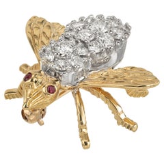 Herbert Rosenthal .75 Carat Round Diamond Two Tone Gold Bee Brooch