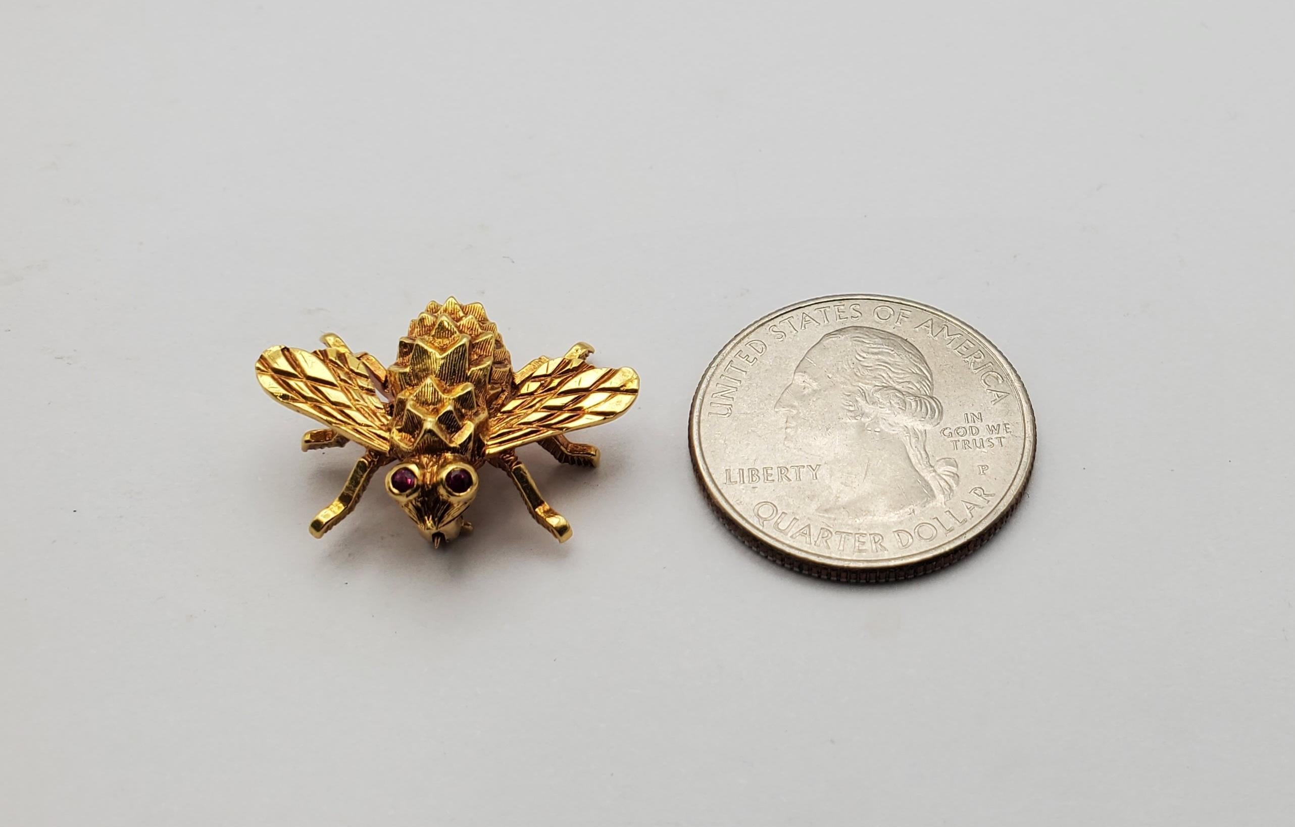 Herbert Rosenthal Bee Brooch Natural Ruby 18K Yellow Gold 4