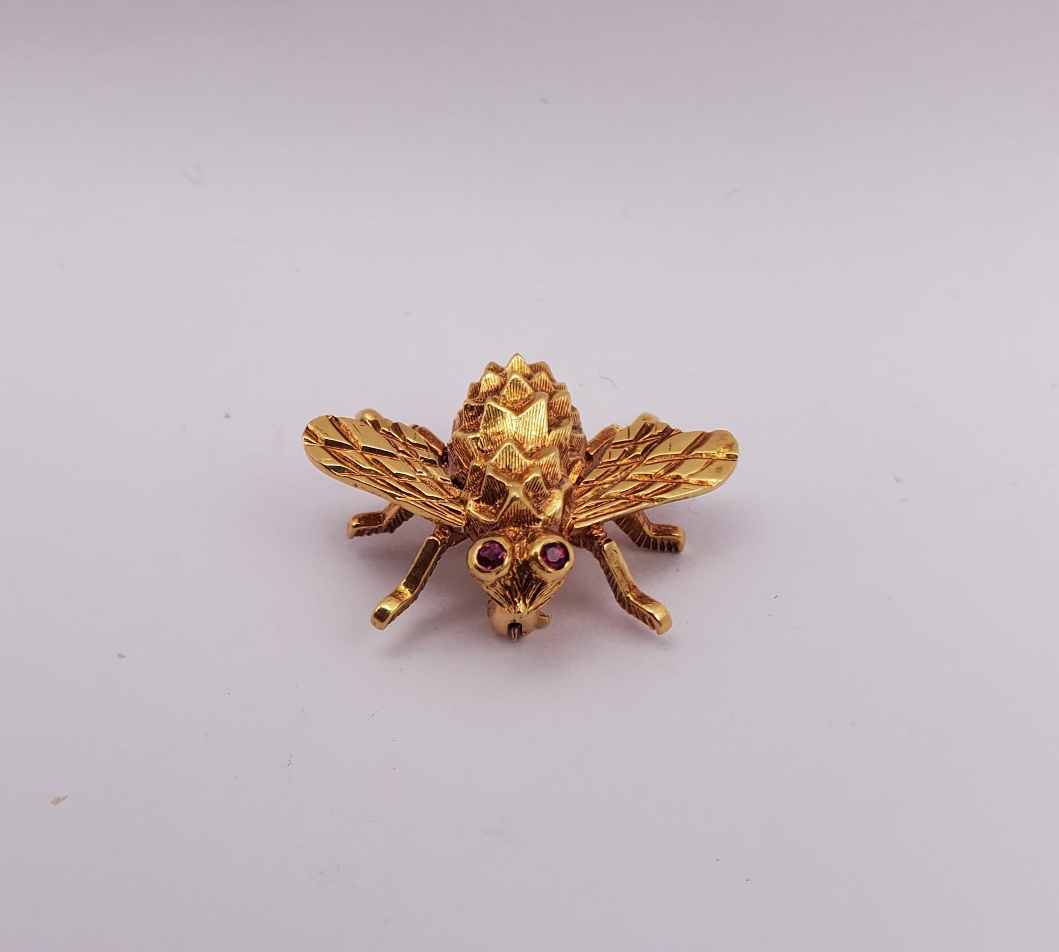 Herbert Rosenthal Bee Brooch Natural Ruby 18K Yellow Gold 2