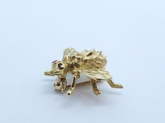 Herbert Rosenthal Bee Pin, 18 Karat Yellow Gold with Ruby Eyes