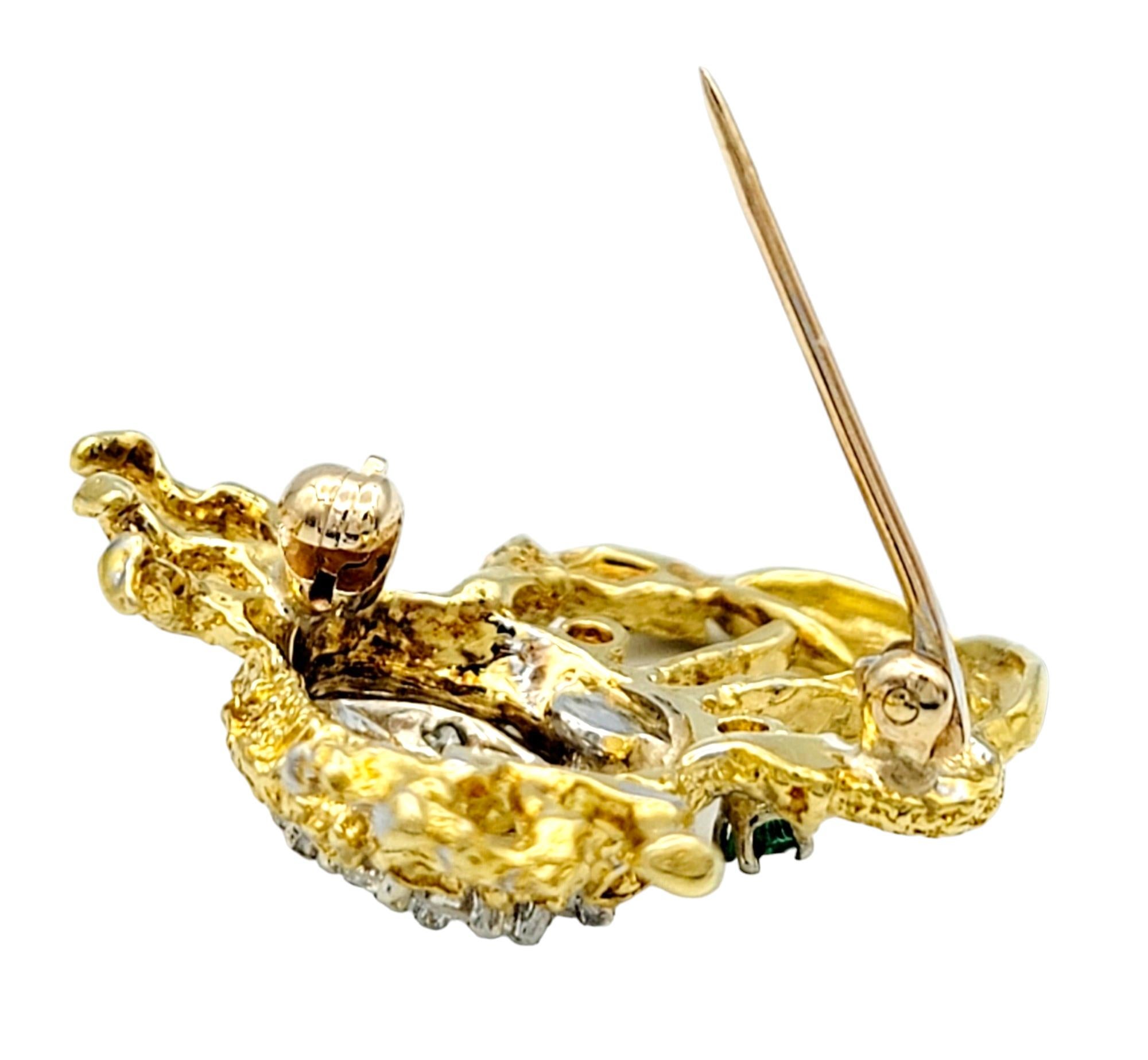Round Cut Herbert Rosenthal Diamond and Emerald Crab Brooch in 18 Karat Yellow Gold
