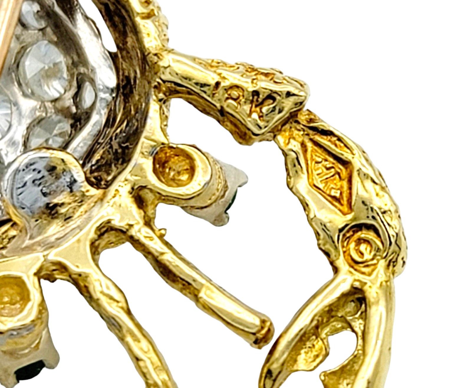 Women's or Men's Herbert Rosenthal Diamond and Emerald Crab Brooch in 18 Karat Yellow Gold For Sale