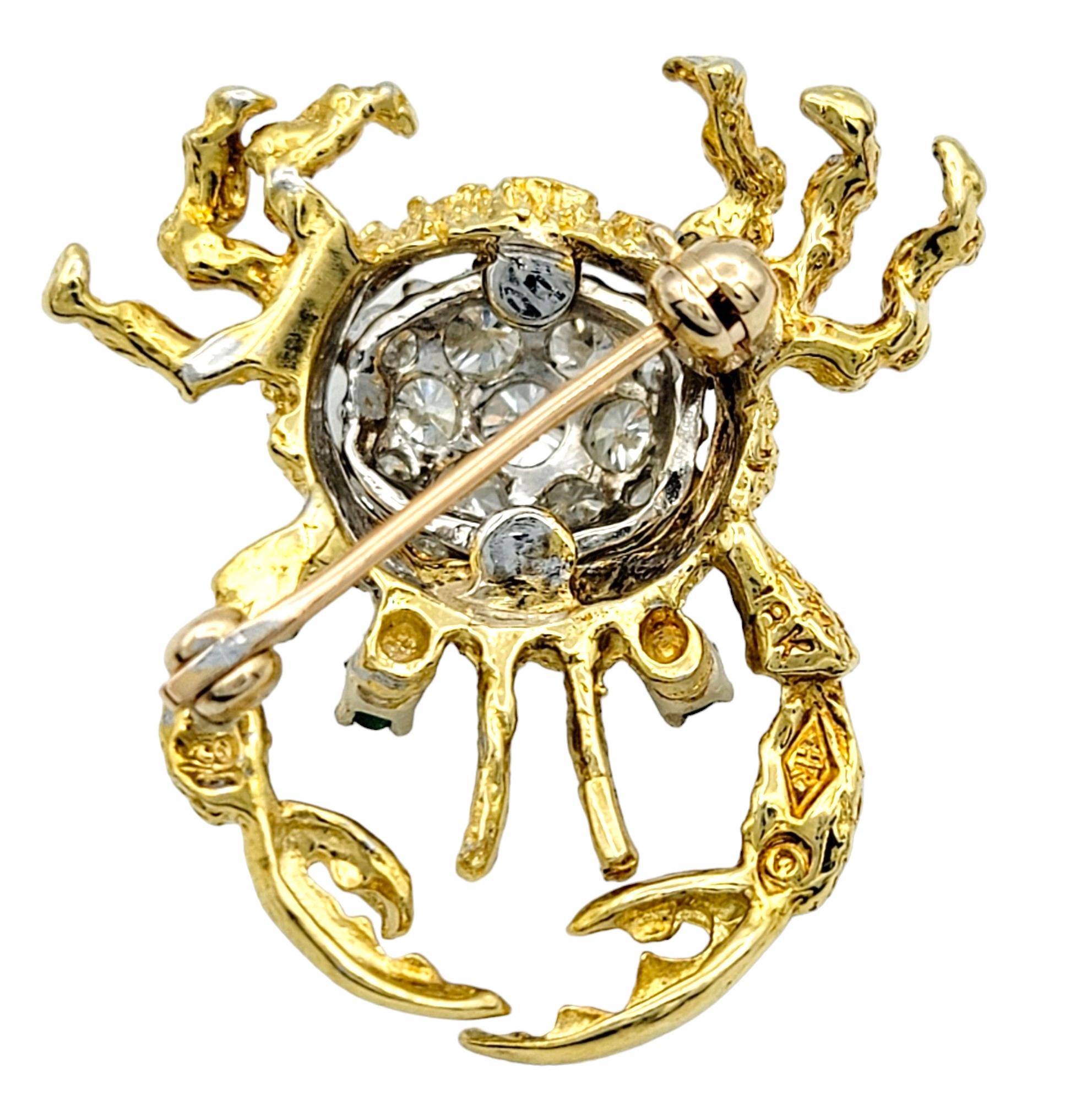 Women's or Men's Herbert Rosenthal Diamond and Emerald Crab Brooch in 18 Karat Yellow Gold