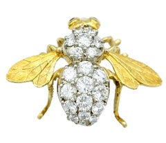 Vintage Herbert Rosenthal Diamond & Ruby Bumble Bee Brooch 18 Karat Yellow Gold