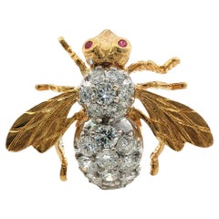 Herbert Rosenthal Diamond Bee Brooch 18K Large Size ~2.15ctw