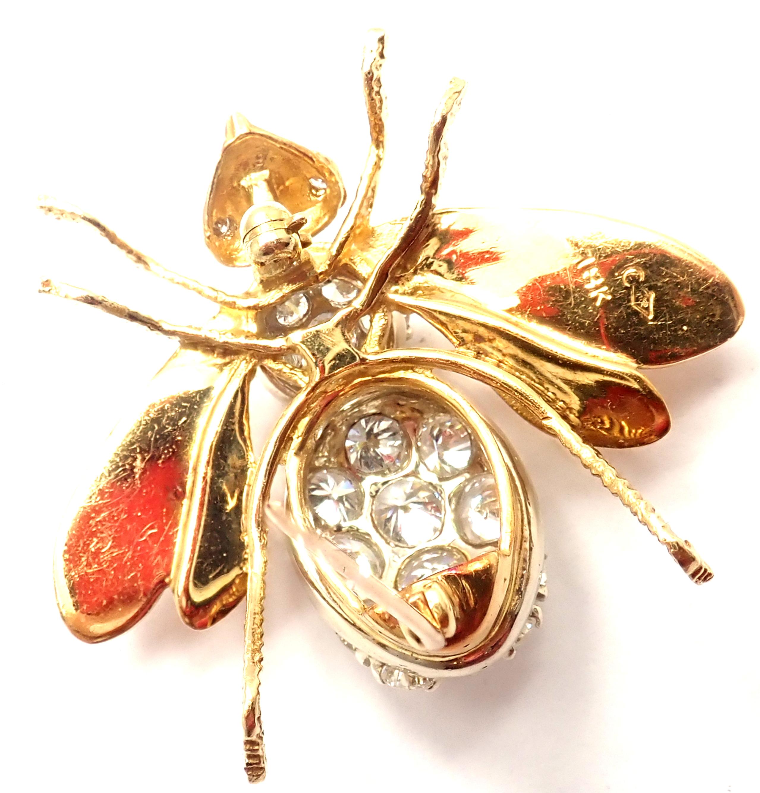 Herbert Rosenthal Diamond Extra Large Gold Bee Pin Brooch In Excellent Condition In Holland, PA