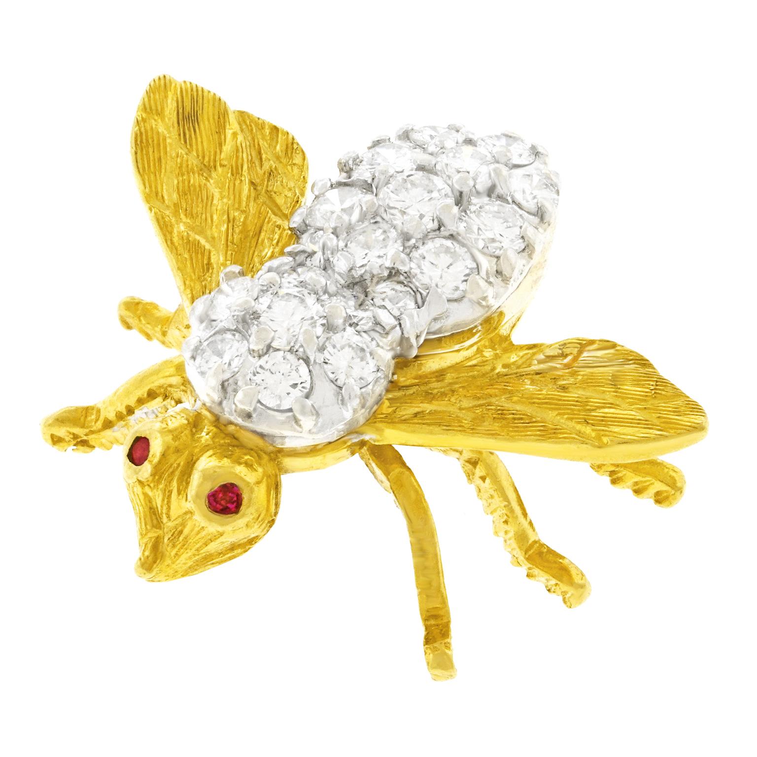 Herbert Rosenthal Diamond Set Gold Bee Brooch In Excellent Condition In Litchfield, CT