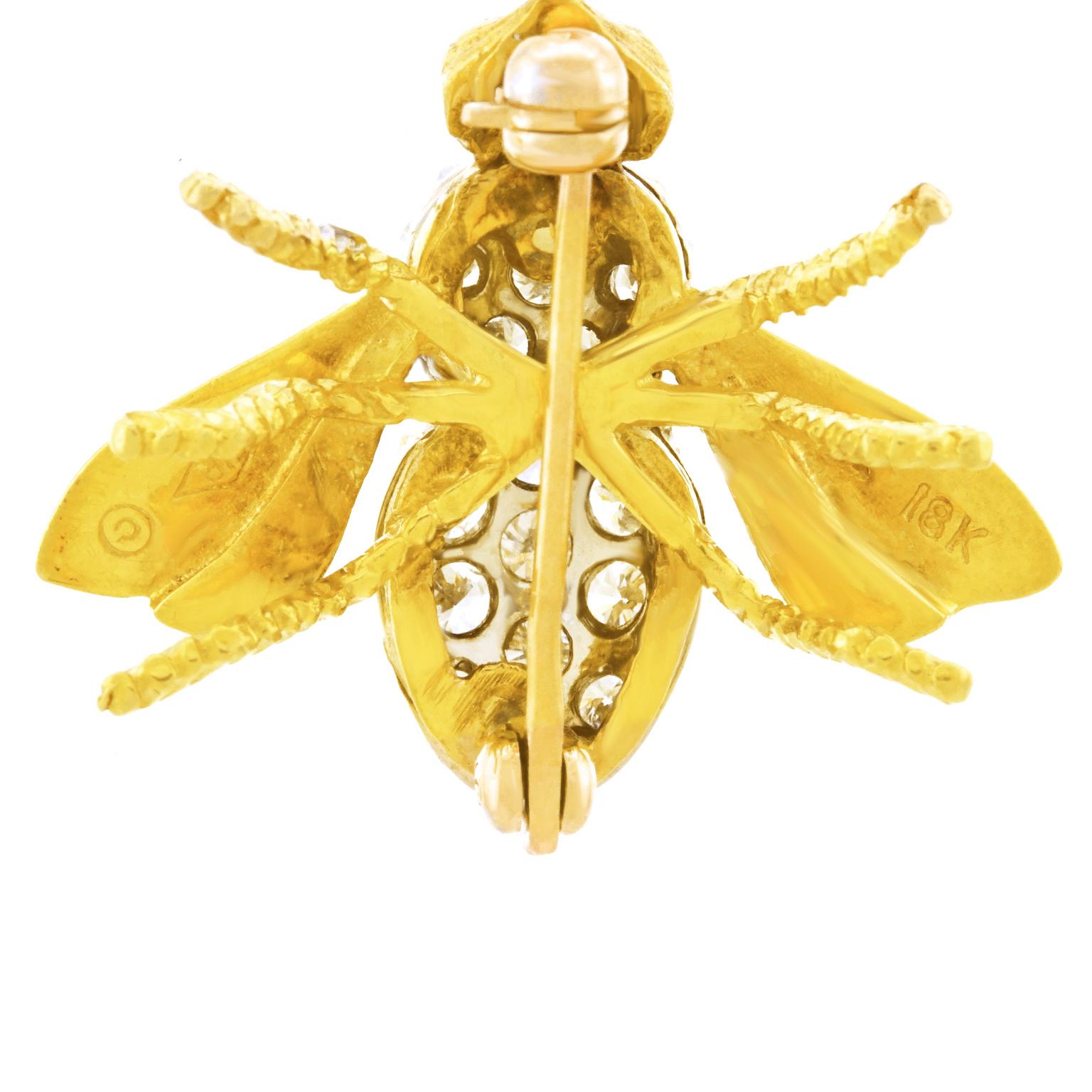 Herbert Rosenthal Diamond Set Gold Bee Brooch 1