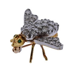 Herbert Rosenthal Gold All Diamond Emerald Bee Brooch