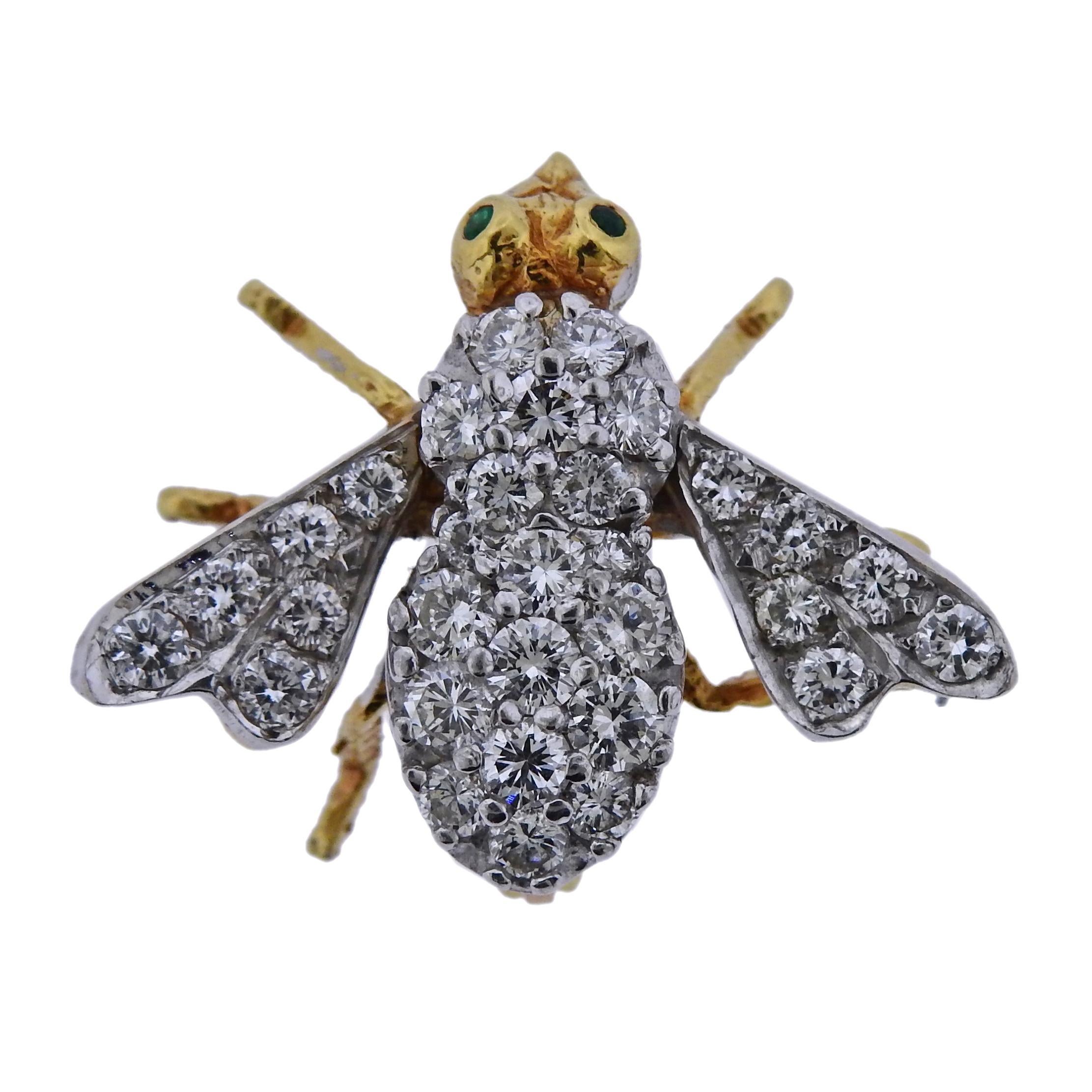 Herbert Rosenthal Gold All Diamond Emerald Bee Brooch