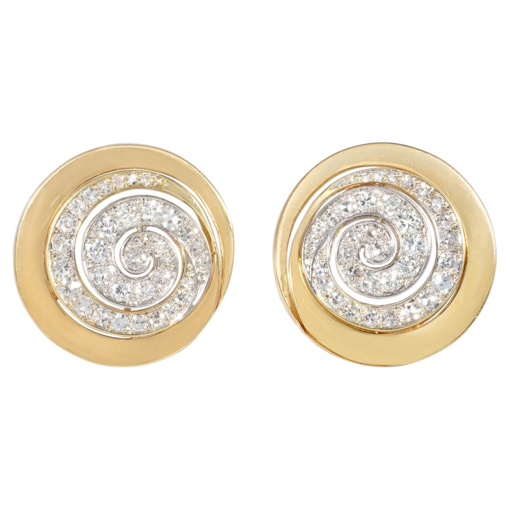 Herbert Rosenthal gold and diamond swirl earrings