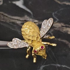 Herbert Rosenthal HR 18k Gold Diamond Bee Pin Brooch Ruby Eyes 11.4g 1" Large