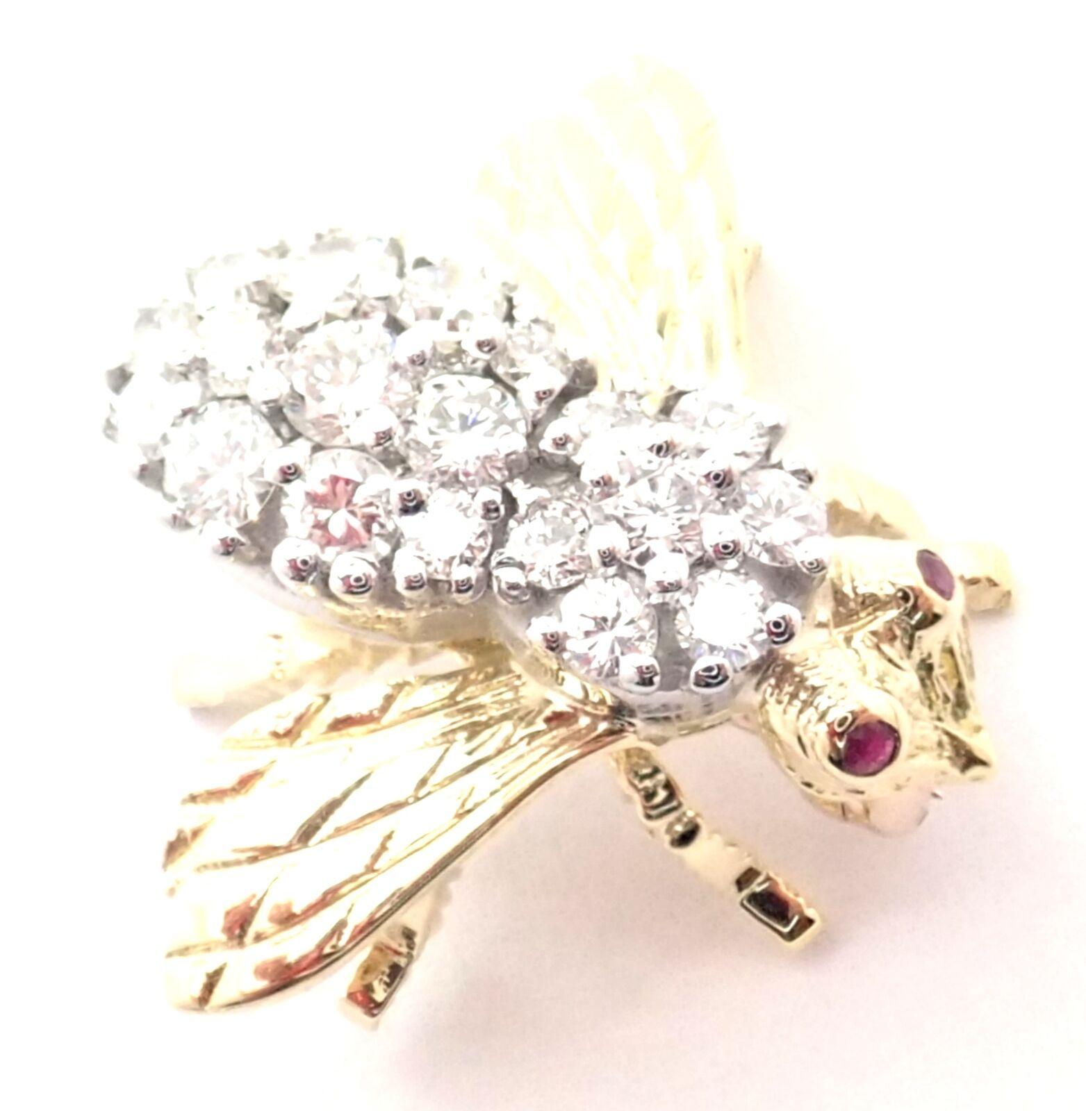 Herbert Rosenthal HR Diamond Bee Yellow Gold Pin Brooch In Excellent Condition In Holland, PA