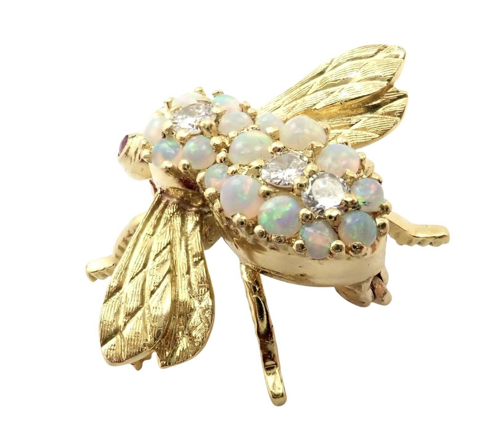 Herbert Rosenthal HR Diamond Opal Bee Yellow Gold Pin Brooch 6