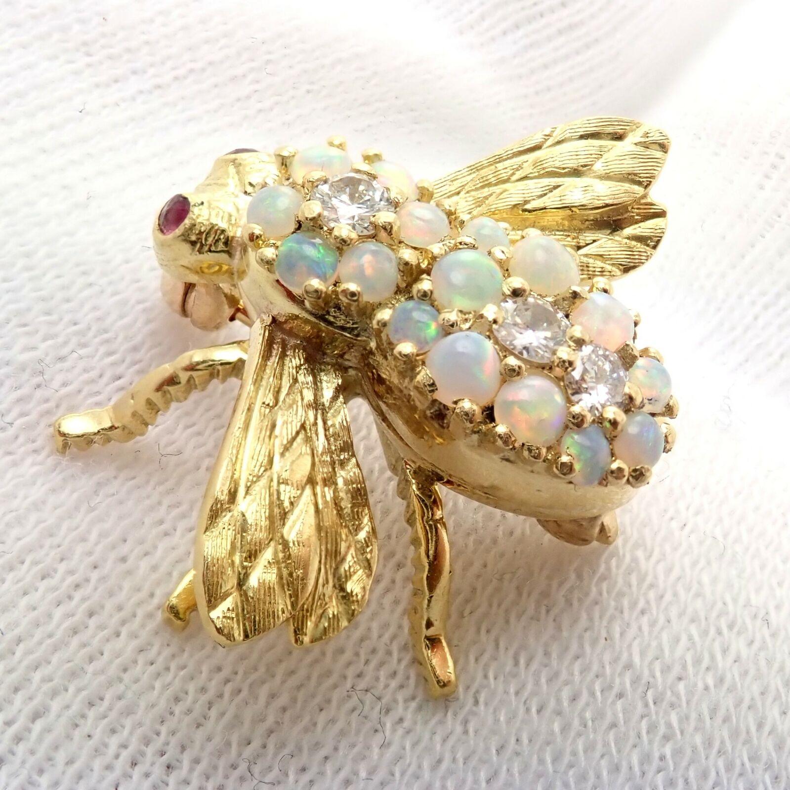 Women's or Men's Herbert Rosenthal HR Diamond Opal Bee Yellow Gold Pin Brooch