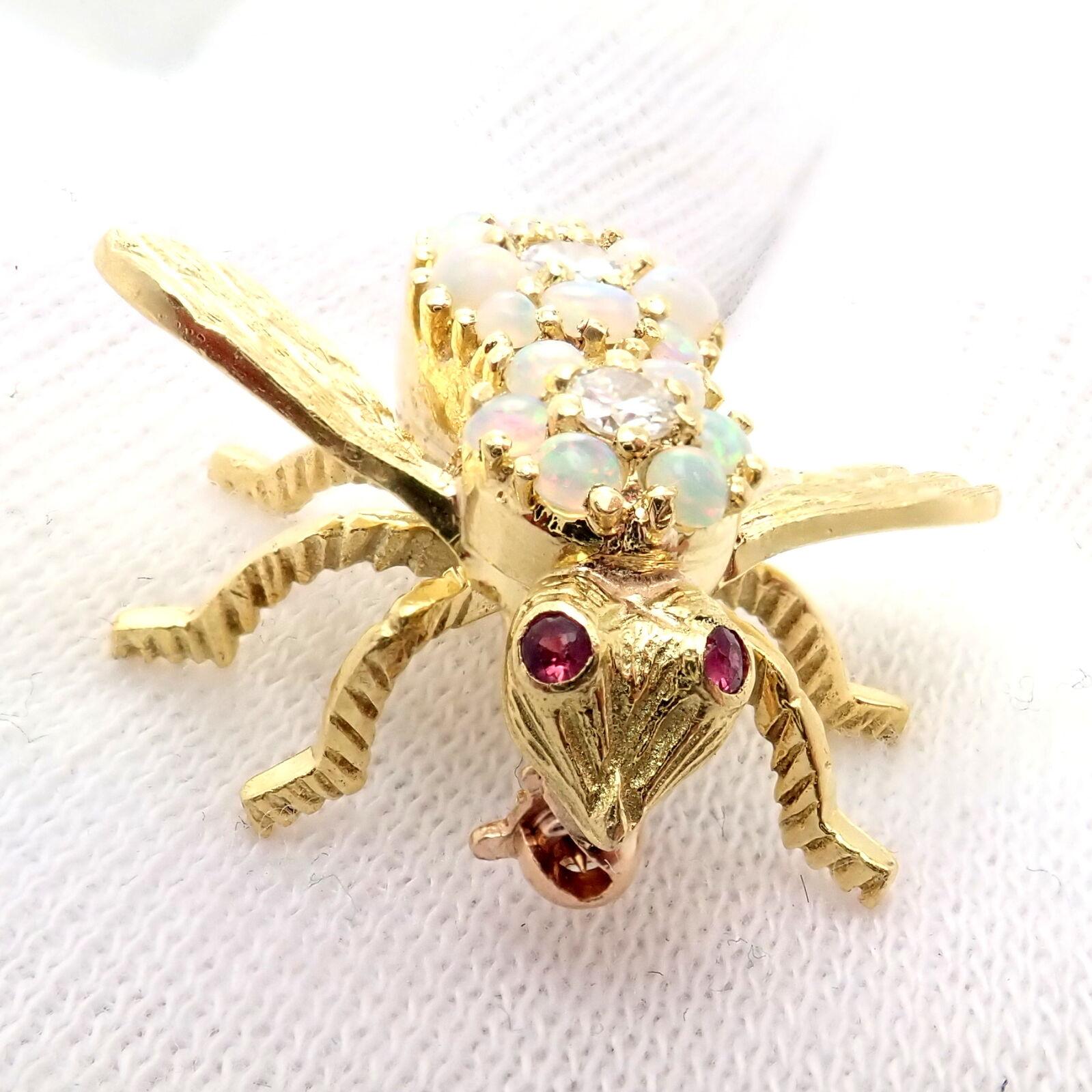 Herbert Rosenthal HR Diamond Opal Bee Yellow Gold Pin Brooch 3