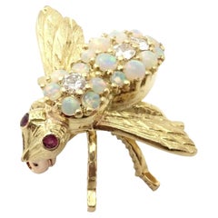 Herbert Rosenthal HR Diamond Opal Bee Yellow Gold Pin Brooch