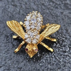 Herbert Rosenthal HR Diamante Rubino Ape Spilla Oro Giallo 18k 6.1g ~1" di larghezza